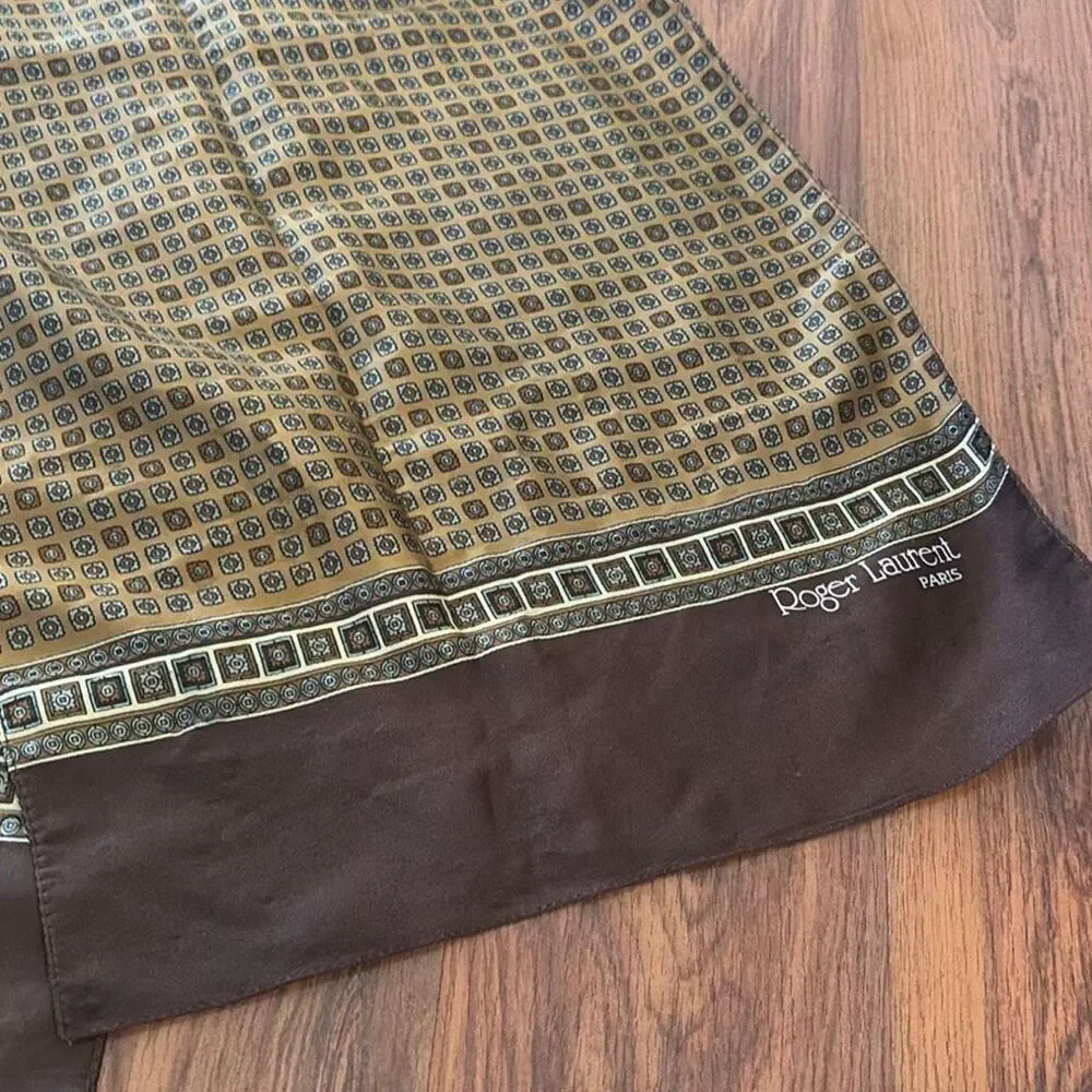 Vintage Roger Laurent brown gold rectangular scarf